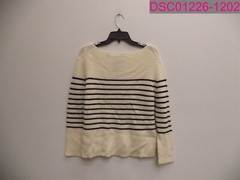 ATM Women’s Striped Wool Blend Sweater Large Cream/Midnight AW8324-SAB