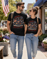 America 250th July 4th Floral Patriotic Independence Day USA Graphic T-Shirt