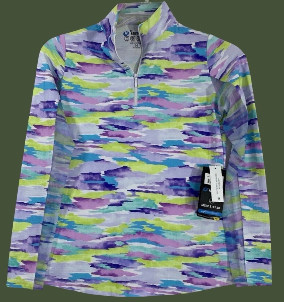NWT IBKUL Golf Tennis Pullover Top XS S XXL Activewear Long sleeve Mesh Purpe E5