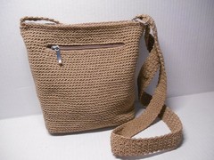 Kathie Lee Crochet Knit Shoulder Bag Tan/Beige Zip Boho Crossbody Handbag Purse