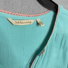 Soft Surroundings Artisan Embroidered Boho Tunic Dress Turquoise Size P XL Beach