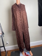 Vintage RICK Korean 3 Piece Outfit Brown Satin Floral Duster Pants Set Long Vest