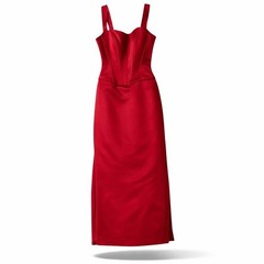 Michelangelo Lamour Vintage Train Red Satin Corset Gown Dress Sz 2 Style 8323