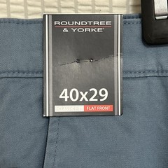 Roundtree & Yorke Men 40X29 Classic Fit Flat Front Pants Stretch Fabric Blue NWT