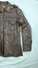 Vintage Brown Real Leather Military Shirt JacketEpaulettes Multi Pocket