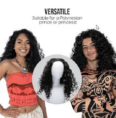 Adult Maui Wig Men`s Women`s Long Curly Polynesian Wig for Costumes Halloween