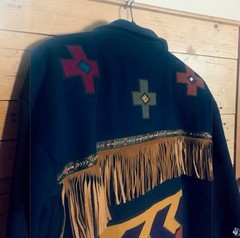 Vintage Wool Western Aztec Blue Coat Wearable Art Jacket Duster Patchwork Small