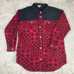 Maurice’s Red Black Buffalo Plaid Fleece Shirt Jacket Shacket Button Down Medium