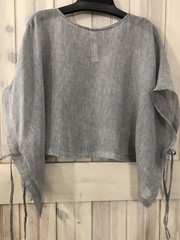Eileen Fisher 100% Lightweight Organic Linen Pullover Tie Bluish Gray S/M EUC