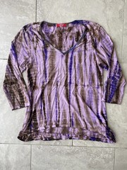 GLIMA Womens Sz M Purple Tie-Dye Rib Knit V-Neck 3/4 Sleeve Top y2k 90s Vtg Goth