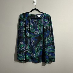 Liz Claiborne Women’s XXL Paisley Print Sheer Blouse Long Sleeve Lightweight