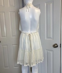 R. Vivimos Cream Boho Halter Mini Dress Swiss Dot Ruffle Sheer Lace Sz M 8/10