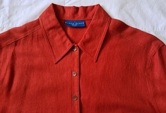 Karen Scott Women’s Short Sleeve Linen Blend Button Down Shirt Top S Rust Orange