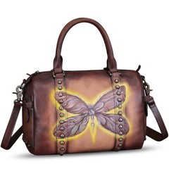 Hand Painted Genuine Leather Purse and Handbag for Women Crossbody Shoulder Bag