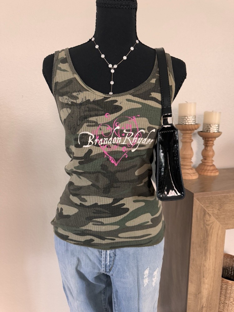 Signed Brandon Rhyder Camo Tank Top Womens S Autographed Texas Country Band