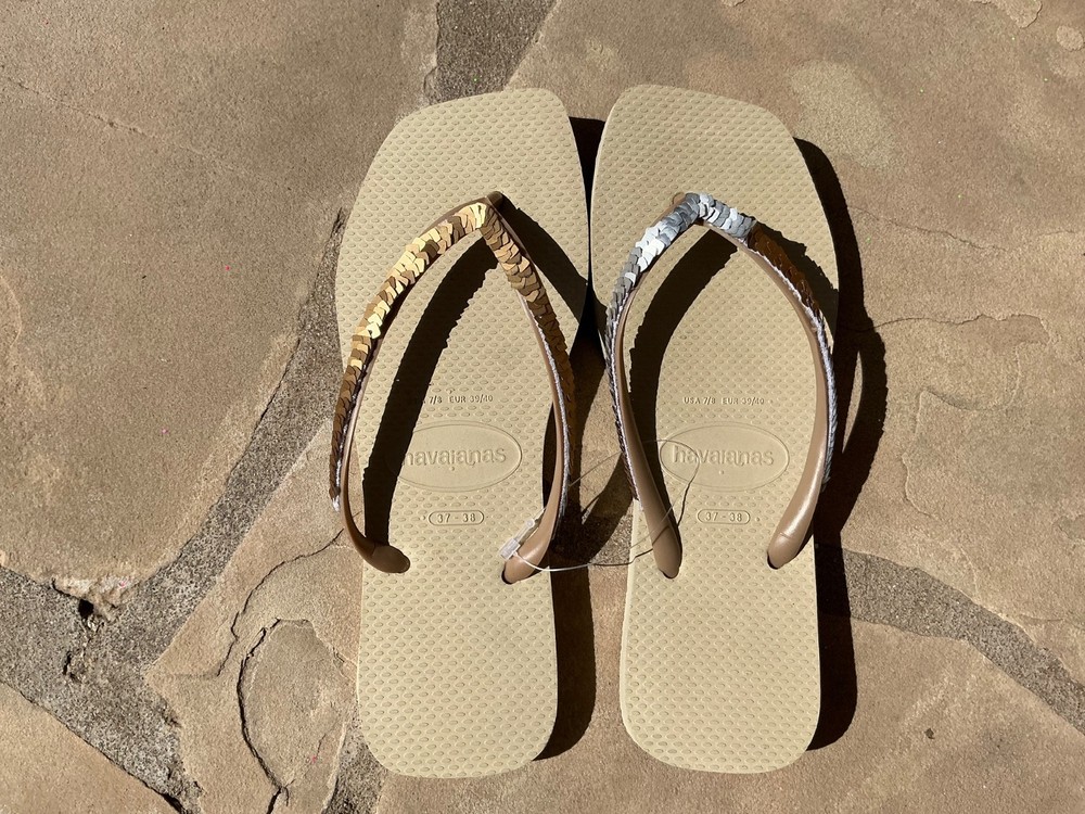 Havaianas Slim Square Magic Sequin four colors, black pink blue beige7/8 W