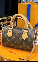 Louis Vuitton Monogram Mini Speedy Crossbody Bag Brown Gold Zip Strap Handle