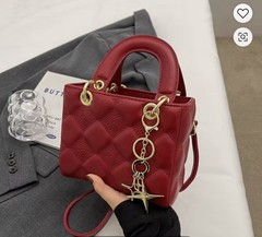 Quilted Top Handle Bag Gold Hardware Charm Red Black White