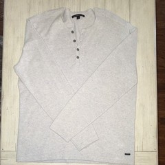 John Varvatos U.S.A. Men’s White Wool Blend Knit Henley Button Sweater XL