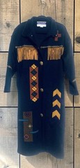 Vintage Wool Western Aztec Blue Coat Wearable Art Jacket Duster Patchwork Small