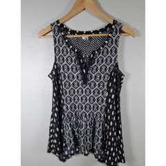 Akemi + Kin Anthropologie Mixed Print Peplum Tank Top Black White Green Small