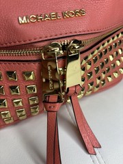 Michael Kors Women’s Medium Backpack Purse In Peach Soft Leather With Gold Studs