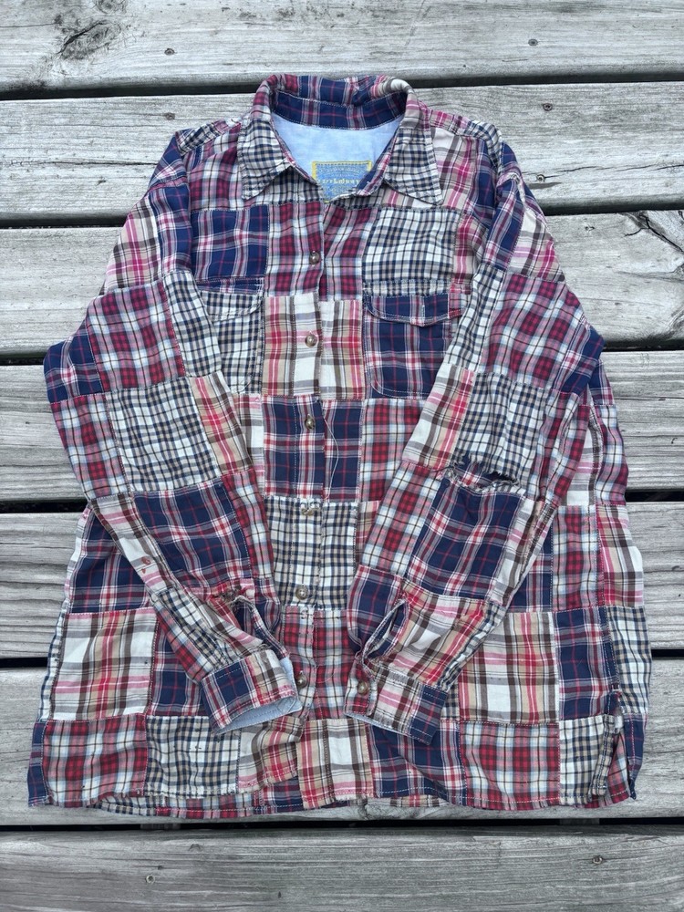 Vintage Liz Claiborne Men’s Plaid Patchwork Woven Cotton Button-Front Shirt M