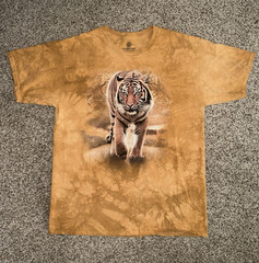 The Mountain Orange/Brown Tie-Dye Tiger Graphic Cotton Knit Crew Neck Tee XL