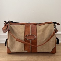 RARE VTG MasterPack Canvas Faux Leather Large Duffle Bag Beige Brown Weekender