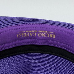 Bruno Capelo Francesco Collection Purple Straw Fedora Hat Medium Lion Pin Mens