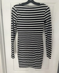 Forever 21 Black White Striped Boat Neck Long Sleeve Bodycon Short Dress S