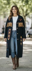 Vintage Wool Western Aztec Blue Coat Wearable Art Jacket Duster Patchwork Small