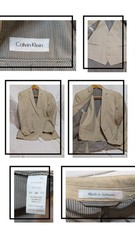 Calvin Klein Men’s 38L 100% Linen Suit Jacket & Vest Set Beige Lightweight