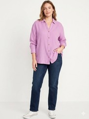 Old Navy Pink Crinkle Gauze Muslin Oversized Shirt V-Neck Blouse XL