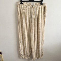 Fat Face Natural Tan Stripe Soft Linen Blend Wide Leg Trousers – Size UK 14 S