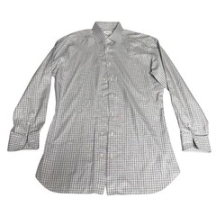 Brioni Dress Shirt Men’s 16.5 Blue Gray Check Luxury Cotton Italy