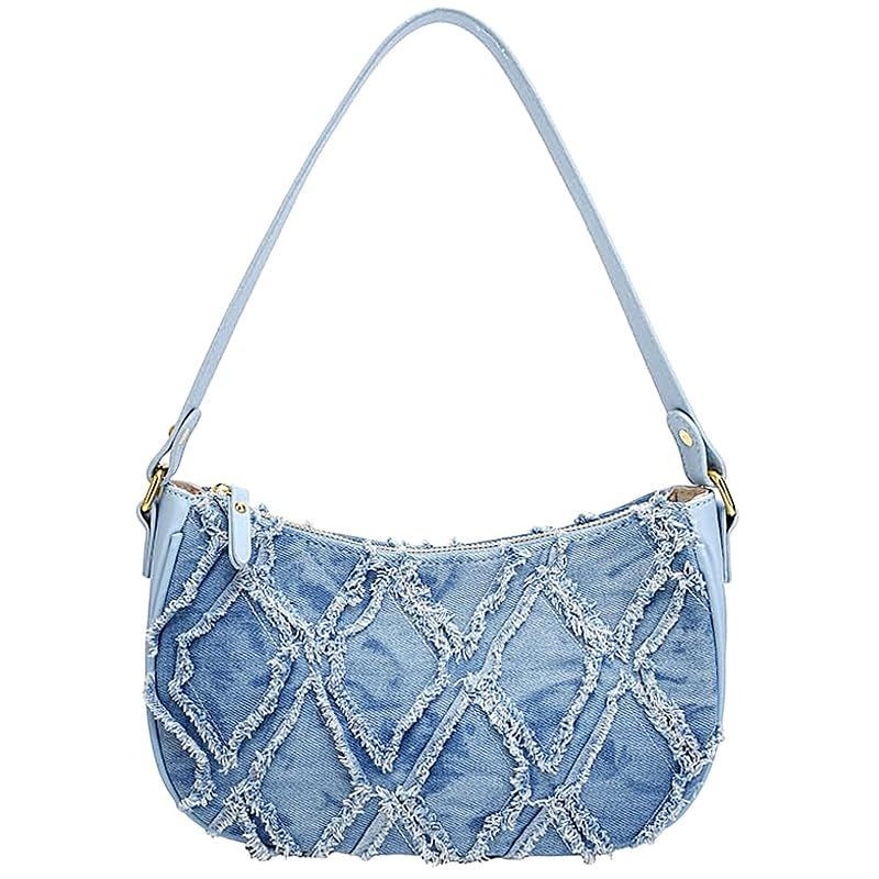 WTYPOPK Blue Jean Purse, Quilted Denim Purses 10.6 x 3.1 x 5.5 inches,