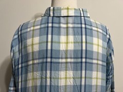 J.Jill Petite Button-Front Tunic Shirt Light Blue Navy White Moss Green Plaid PL