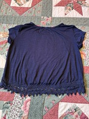 Navy Blue Cropped Shirt With Lace Accents