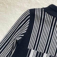 Mame Kurogouchi Multi Stripe Jacquard Knit Dress High Neck Black White Auth