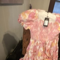 GIGIO Women’s M Floral Square Neck Puff Short Sleeve Long Slip Dress Pink