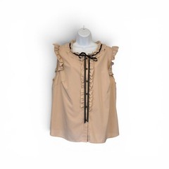 Shein Curve GlowEve 2X, Ruffle Bow Blouse, Taupe, New, No Tags