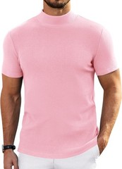 Mens Short Sleeve Mock Turtleneck Sweater Casual Ribbed Knit Pullover Top Tee