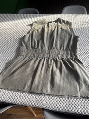 Penny Black 100% Silk Green Khaki Waistcoat Gilet Top UK 10 Utilitarian Unusual