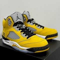 Nike Air Jordan 5 Yellow Grey Mesh Panel Retro Classic Athletic Trainers For