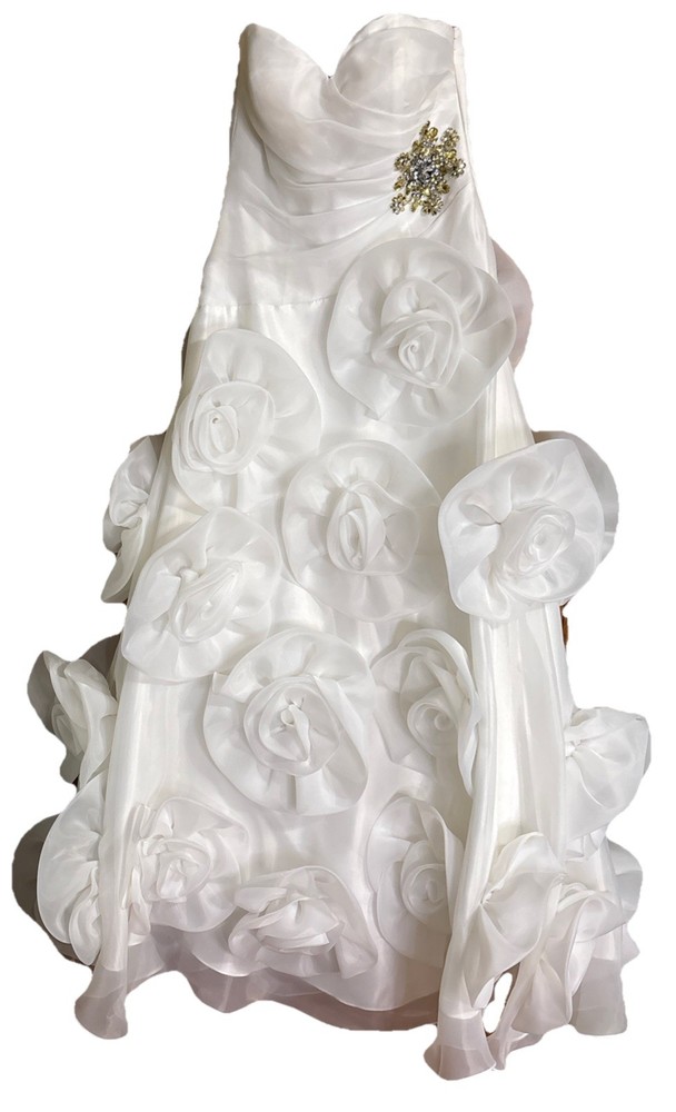 Terani P717 10 White Strapless Prom Quinceañera Gown Dress Foral Appliqués New.