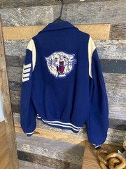 70s/80s Vintage Blue Wool Varsity Howe Snap front Jacket sz 42 QB & baseball ⚾️