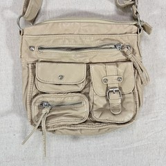 Mudd Beige Crossbody Purse Multi Pocket Faux Leather Adjustable Strap Bag Y2K