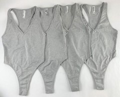 4 Pack Women’s Bodysuits Cotton Spandex Halter Thong by American Apparel, Gray