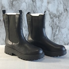 Chelsea Biker Combat Boots Mid-Calf Platform Chunky Heel Lug Sole Black 8 1/2